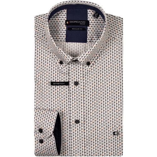 Giordano Overhemd Ivy Mini Graphic Pattern Satin Subtle Stretch Oranje-Multi / male