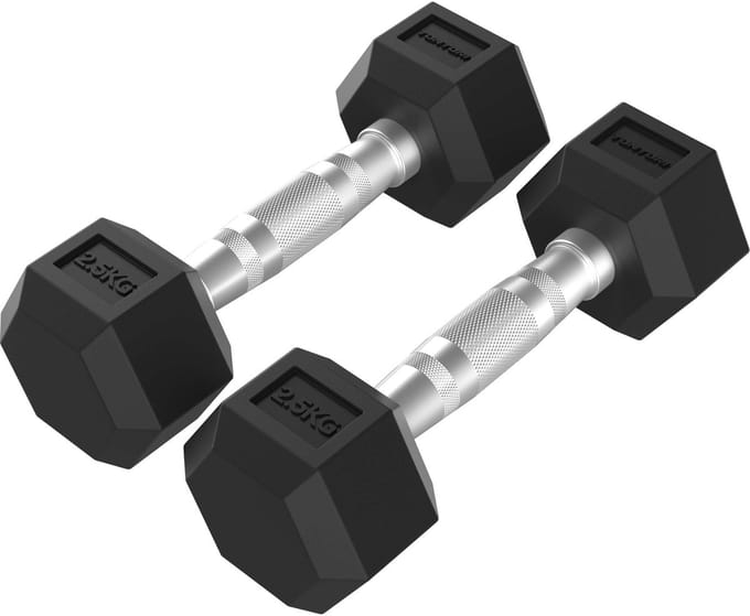 Tunturi Platinum Hexa Dumbbell set - Rubber - 2x 2.5kg - Zwart