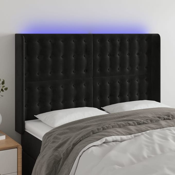 vidaXL - Hoofdbord - LED - 147x16x118/128 - cm - fluweel - zwart
