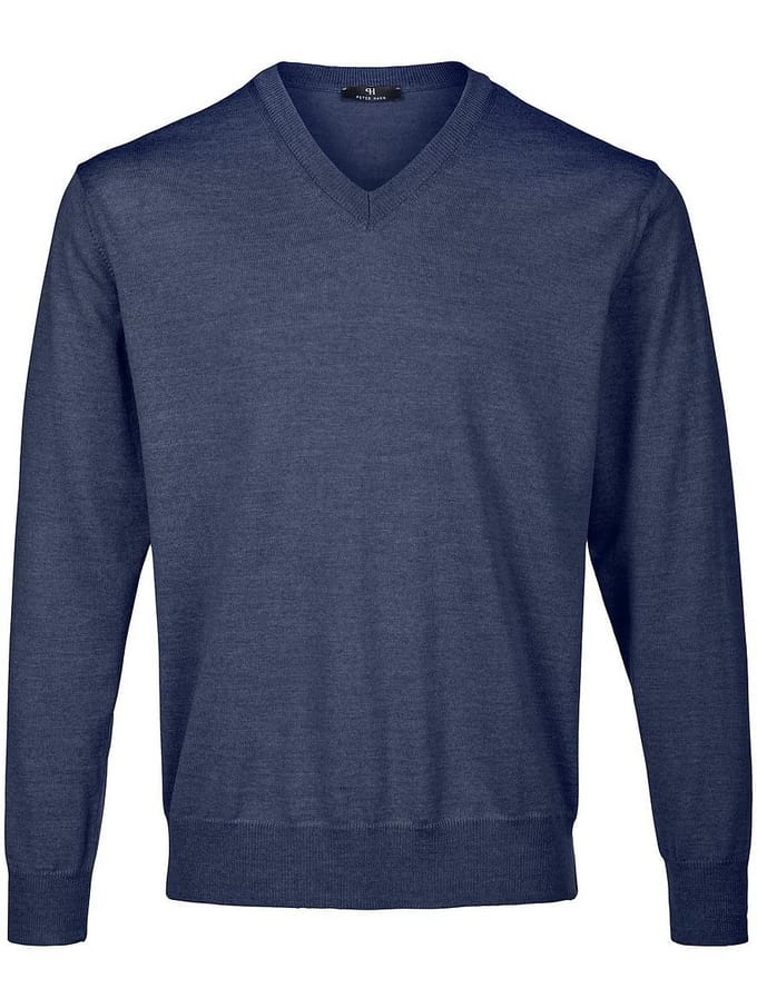 Trui 100% scheerwol V-hals Van Peter Hahn blauw