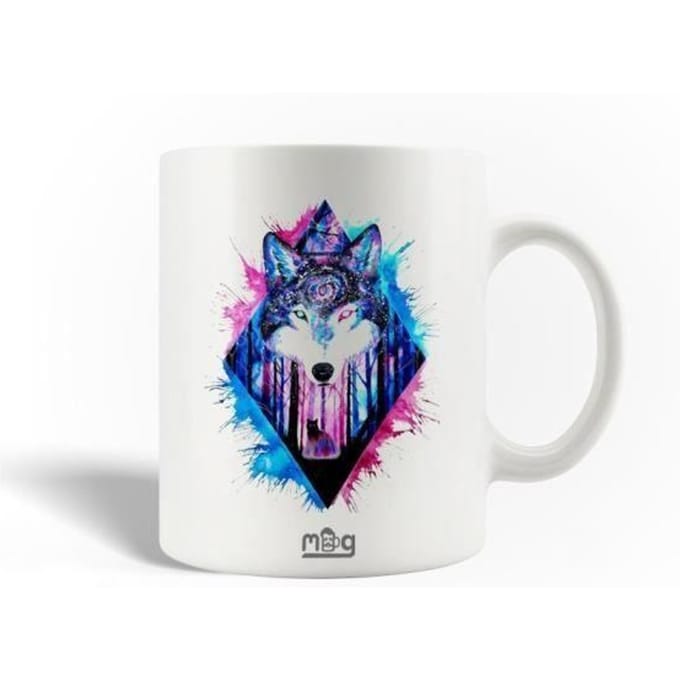 Mug en Céramique - Loup - Peinture Aquarelle - 30cl - Compatible Lave-Vaisselle - 9,5cm de Hauteur