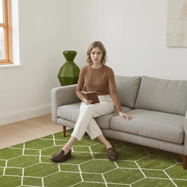 Muratap Trellis uni effen laagpolig vloerkleed modern 80x200 cm