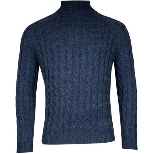 Baileys Trui Rollneck Lambswool Cable Knit Deep Denim Blue / male