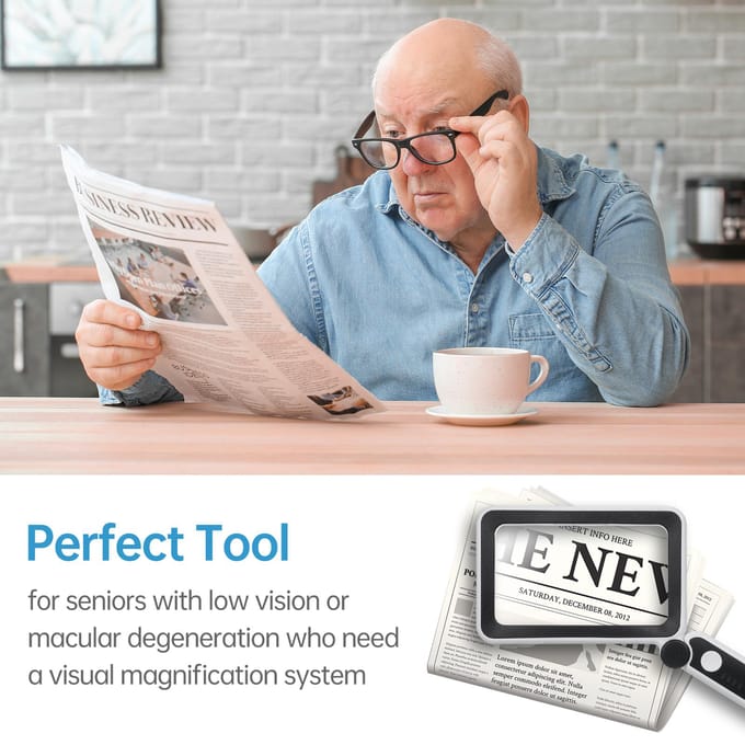 Handheld vergrootglas 4x vergrootglas voor het lezen van volledige boekpagina's, rechthoekig vergrootglas zwart witte kleur