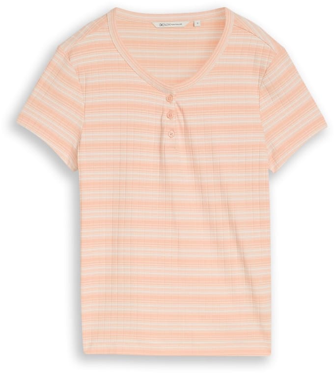 Tom Tailor Denim - Henley T-shirt met streepjesmotief - Maat M - apricot white gradient stripe