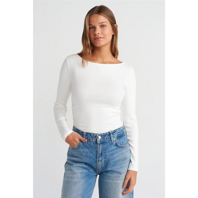 Slim Fit Geribbelde Bootneck Blouse