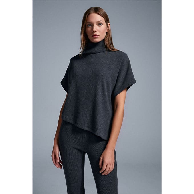 Geribbelde Coltrui met Korte Mouwen Blouse