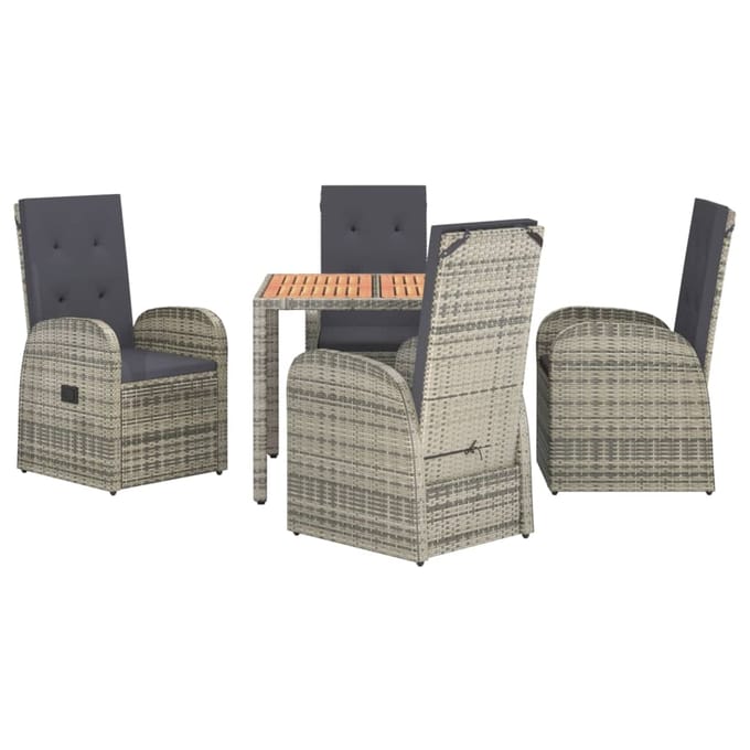 vidaXL - 5-delige - Tuinset - met - kussens - poly - rattan - grijs