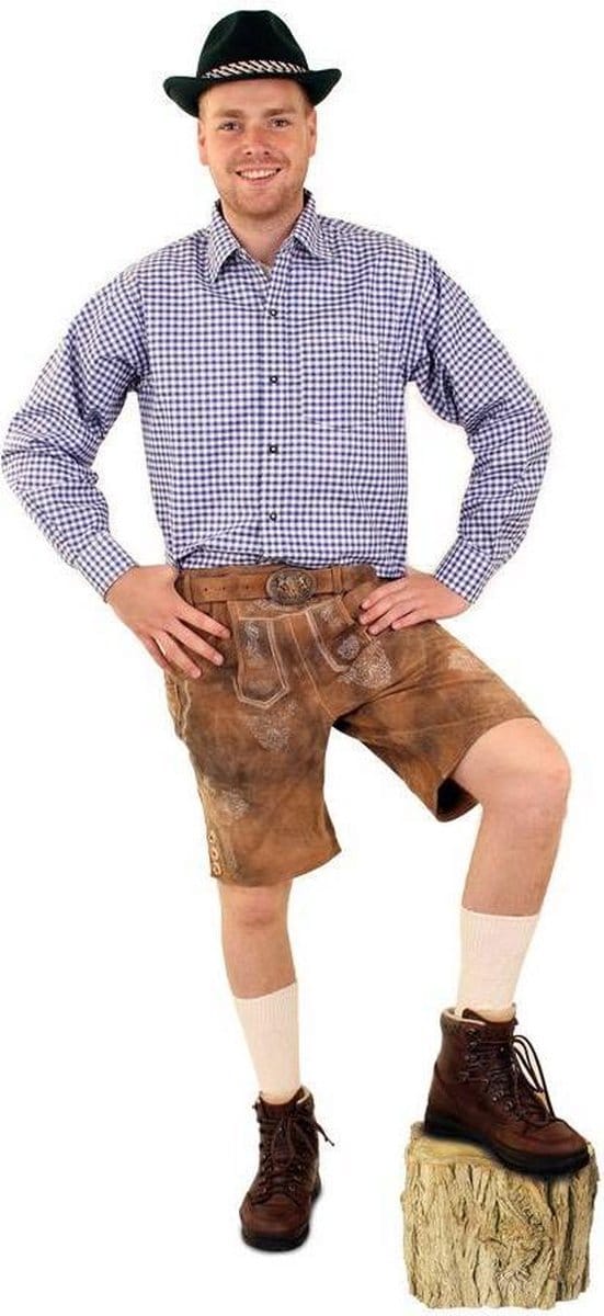 Tiroler trachten hemd blauw/wit - Maat 56