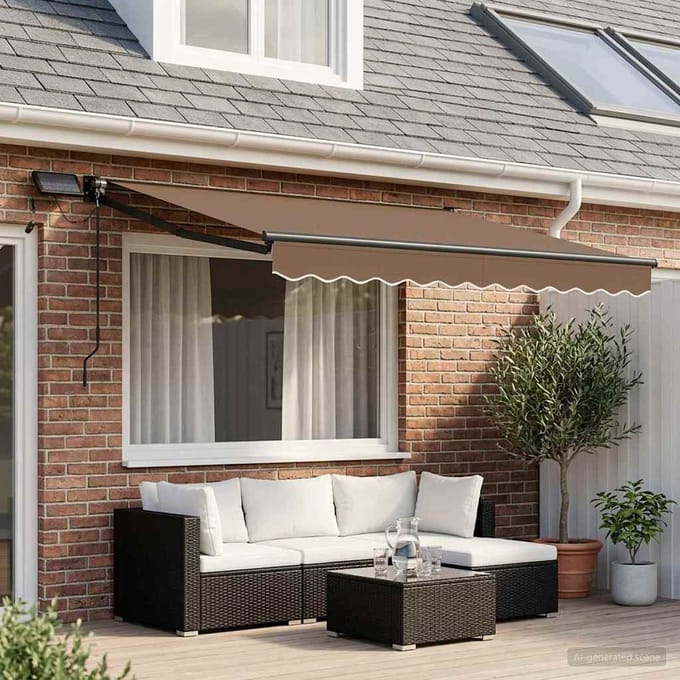 vidaXL - Handbediende - luifel - met - LED's - Taupe - 100% - Polyester - en - Aluminium