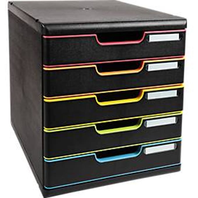 Exacompta MODULO A4 Zwart/Harlekijn, 5 laden gesloten A4/A4+, stofdicht, geluidsarm, veiligheidsstop