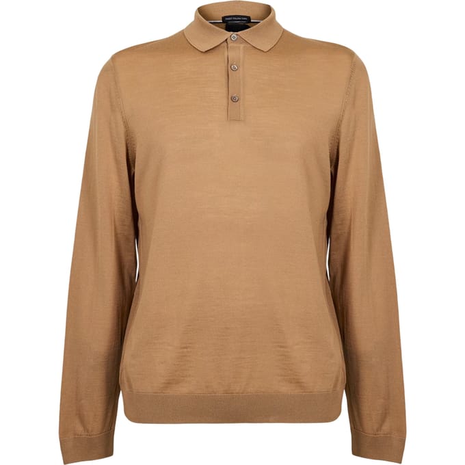 Boss Heren Lanciomne Poloshirt met Lange Mouwen (Medium Beige)