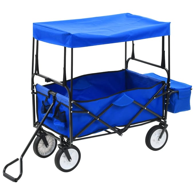 vidaXL - Handkar - inklapbaar - met - luifel - staal - blauw