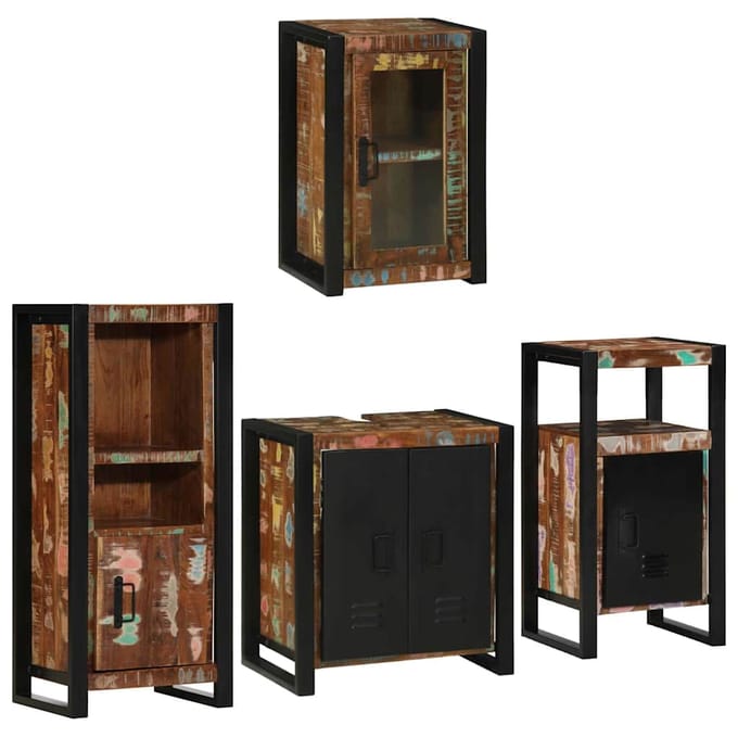vidaXL - Badkamermeubel - Set - 4 - st - Multikleur - Massief - hergebruikt - hout