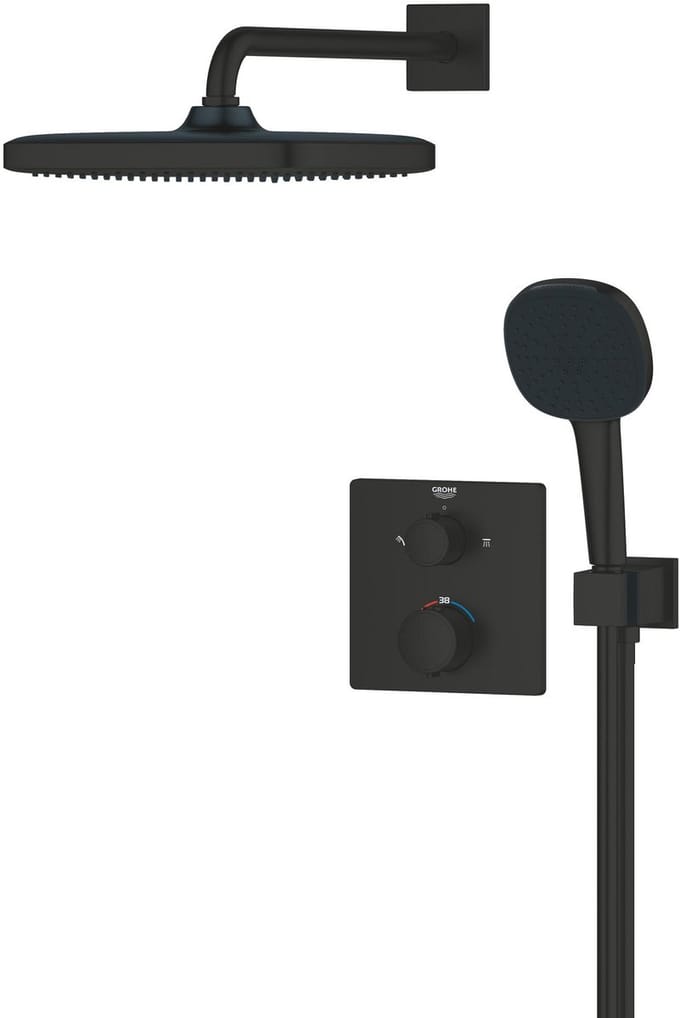 GROHE QuickFix Precision inbouw douchesysteem - Vierkant opbouwdeel - Matte Black