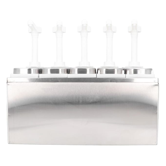 Sausdispenser Pomp Salade Jam Kruiden Smaakmaker Knijppomp Container met Basis voor Keuken Restaurant 5 Pumps white