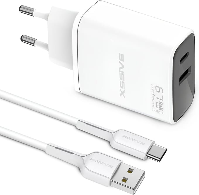Dual GaN Charger + USB naar USB-C Kabel - 1 Meter - Quick en Fast Charge - Snellader