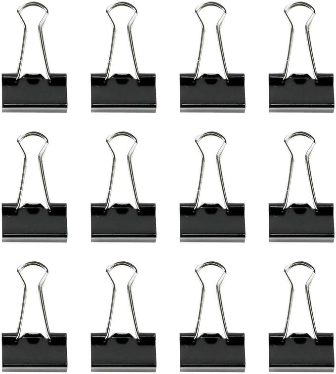 Benson Papierklemmen - 19 mm - Vernikkeld Zwart - Set van 12 - Grote Capaciteit