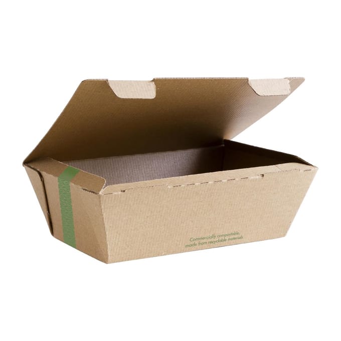 Vegware composteerbare ribkartonnen bakjes groot 60(H)x 130(B)x 195(D)mm (300 stuks)