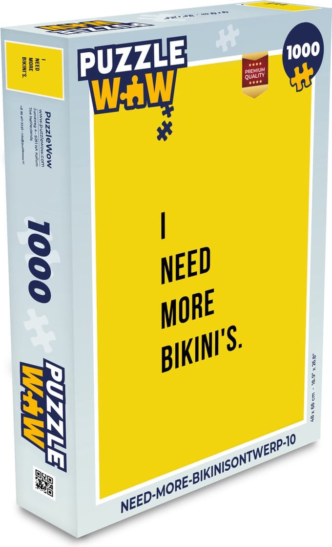 Puzzel Quotes - I need more bikini's - Geel - Legpuzzel - Puzzel 1000 stukjes volwassenen