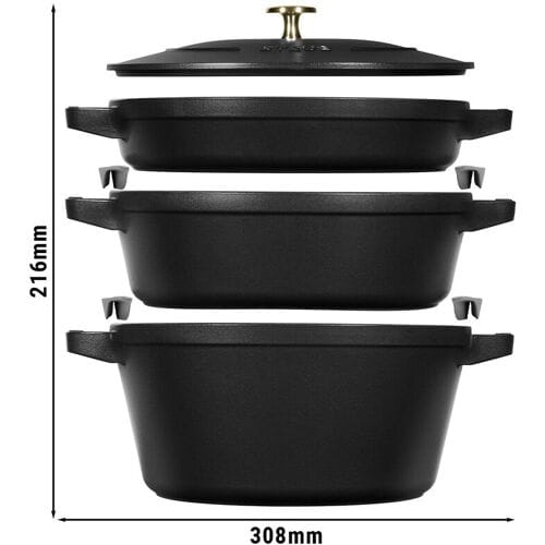 STAUB STACKABLE SET - Kookpannenset - 3 stuks - Ø 240mm - Gietijzer - Zwart