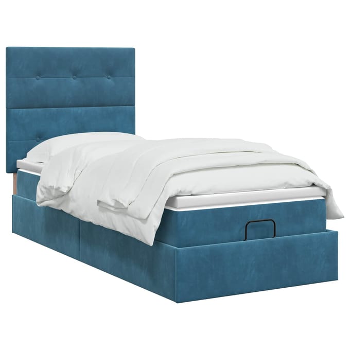 vidaXL - Ottoman - bed - met - matras - Donkerblauw - 90 - x - 190 - cm - Fluweel