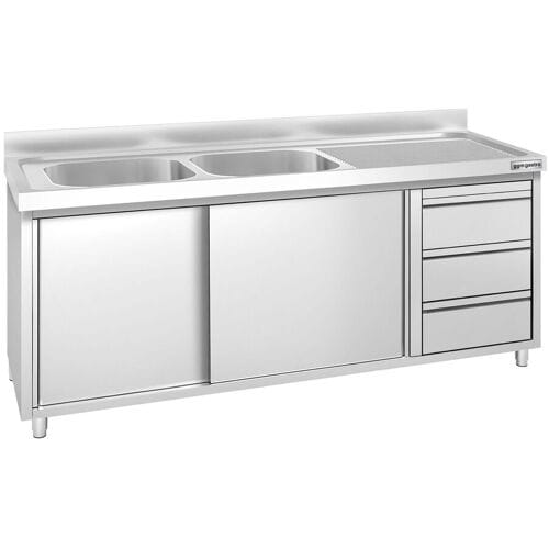 GGM Gastro Spülschrank PREMIUM - 2000x700mm - mit 3 Schubladen & 2 Becken links