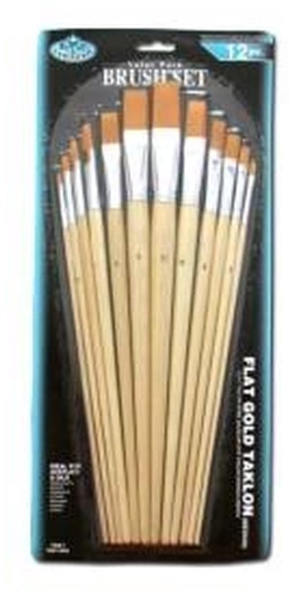 R&L Gold Taklon Flat Brush Set (Medium) - 12 Pack