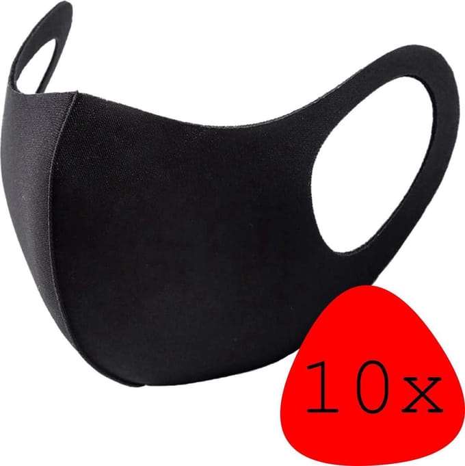 Wasbaar Mondkapje Zwart Wasbaar Mondmasker Elastisch Mondkapjes - 10 stuks