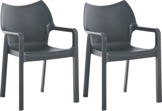 CLP Diva Set van 2 tuinstoelen - Stapelbaar - Weerbestendig - Met armleuningen - donkergrijs
