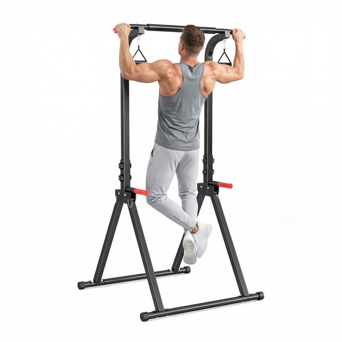 Pull up Station - Power Tower - Pull up rack- Pull-up bar - Dip station - Krachtstation - Verstelbare hoogte - Multifunctionele thuistrainer - Optrekstang voor thuis - Zwart
