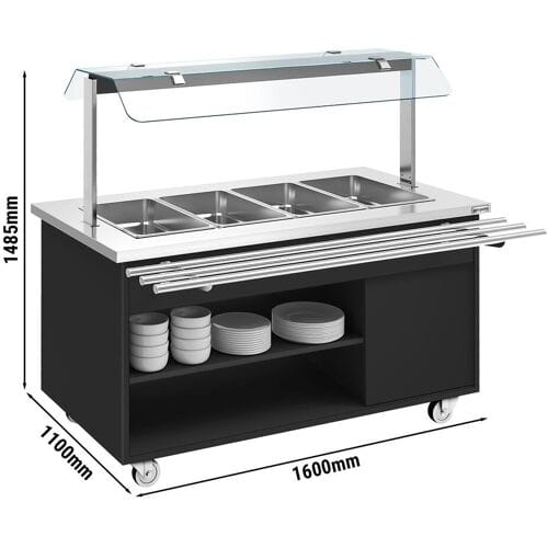 GGM Gastro Buffetwagen warm DANZIG - 1600mm - für 4x GN 1/1 - mit Tablettrutsche - Schwarz