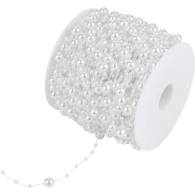 60m rol Schuurparel Draad Kralen Slingersnoer DIY Bruiloftsdecoratie 3mm+8mm(wit) wit