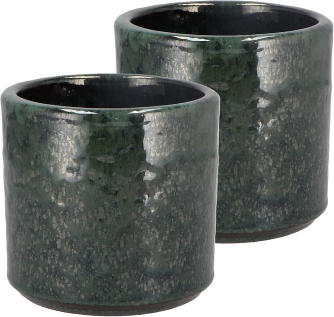 DK Design Bloempot model Green Glaze - 2x - groen - D12 x H13 cm - glanzend