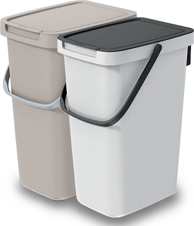 Keden GFT/rest afvalbakken set - 2x - beige/wit - 12L - 20 x 26 x 37 cm - afval scheiden