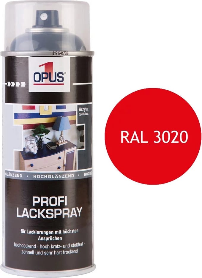 Opus1 - Lackspray - Verkeersrood - 400 ml - sneldrogend voor metaal hout kunststof