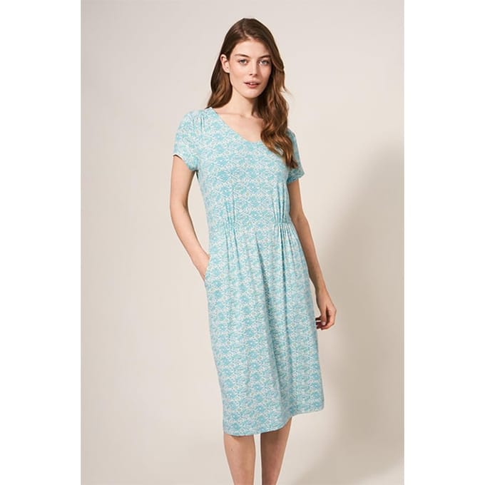 White Stuff Tallie Eco Vero Jersey Dre Ivory Printed Größe: 16 | Midikleider Outlet | Damen | Weiß