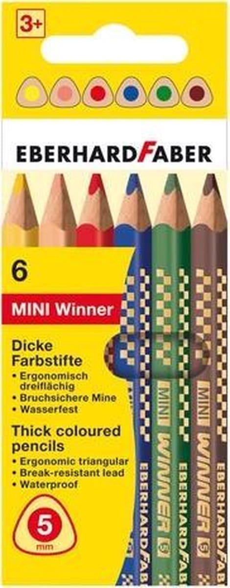 Kleurpotlood Eberhard Faber Mini Winner 3-kantig 6 stuks, dikke kern