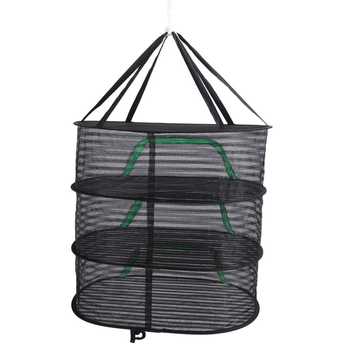 Hangend droognet met rits Ademend polyester Opvouwbaar hangend net droogrek voor vis groente fruit bloemblaadje black