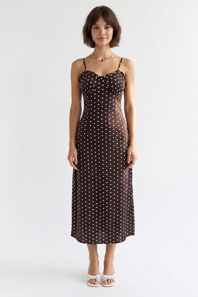 Dames Polka Dot Bodycon Midi Jurk