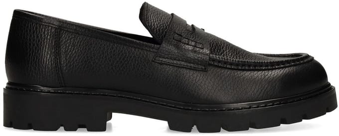Manfield - Heren - Zwarte leren loafers - Maat 46