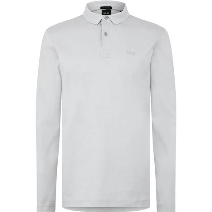 Boss Heren Pirol Logo Lange Mouwen Poloshirt (Lichtgrijs)
