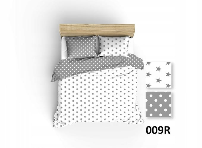 Kinderbeddengoed 90x120 cm - Grijs met Witte Sterren & Stippen