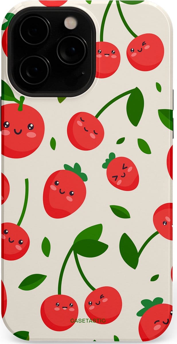 Casetastic hoesje geschikt voor Apple iPhone 13 Pro Max - MagSafe - Dubbellaagse bescherming - Knappe Kers - Fashion Case - Crème Rood Wit Groen