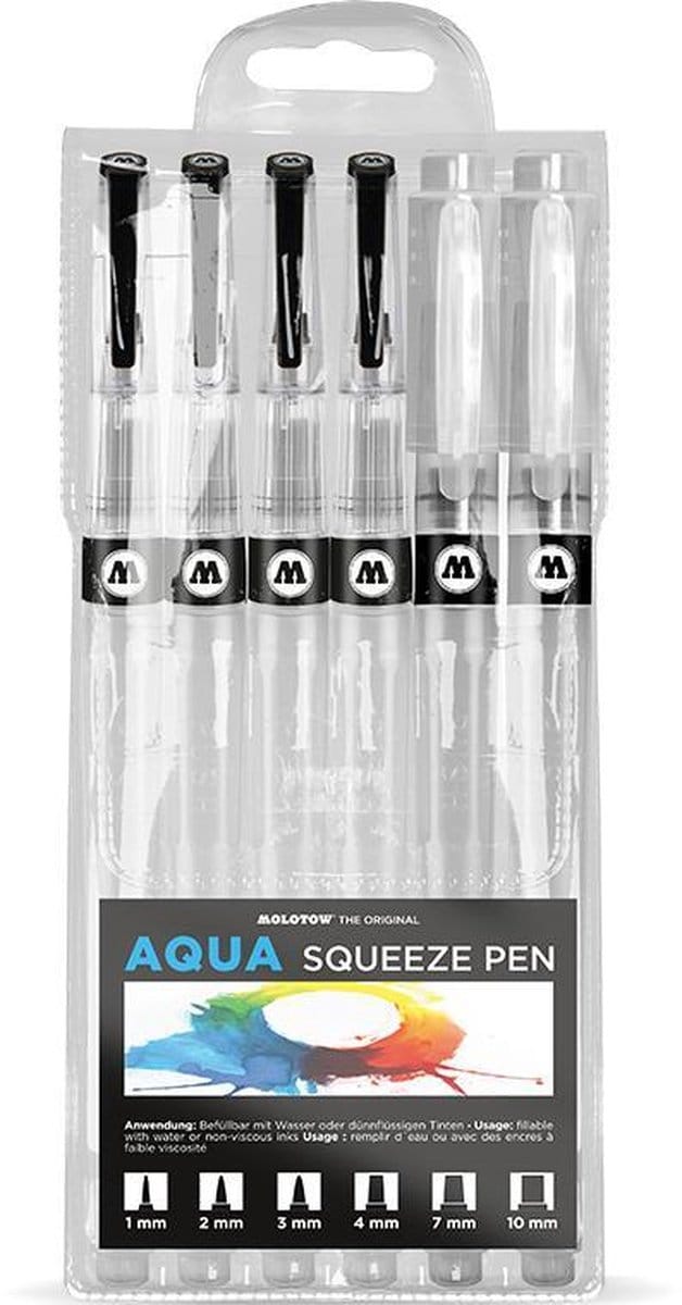 Molotow Aqua Squeeze Pen Basic-Set 2 - 1, 2, 3, 4, 7 & 10 mm aqua squeeze penselen set