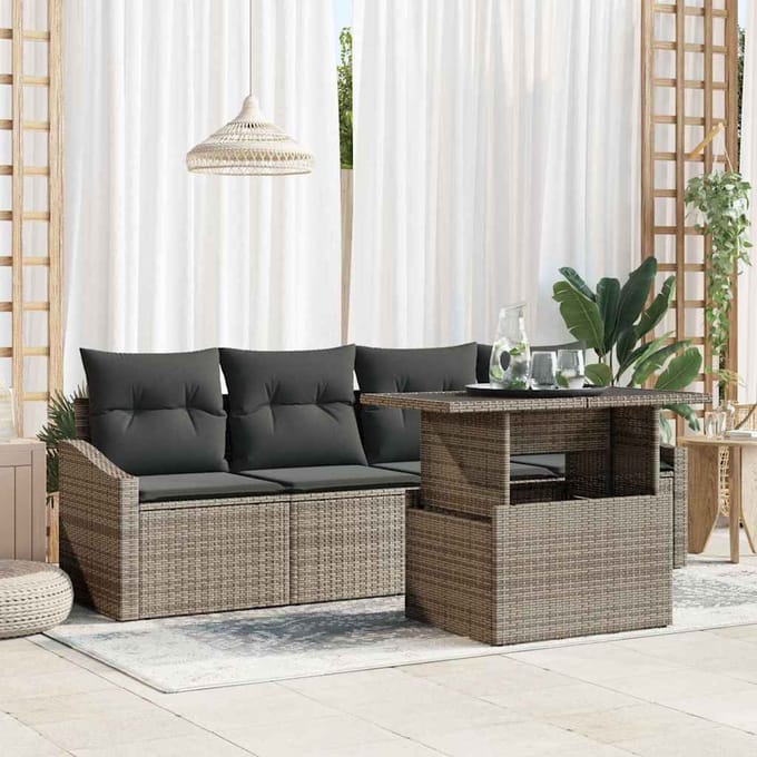 vidaXL - Tuinbank - Set - 5 - st - Grijs - poly - rattan