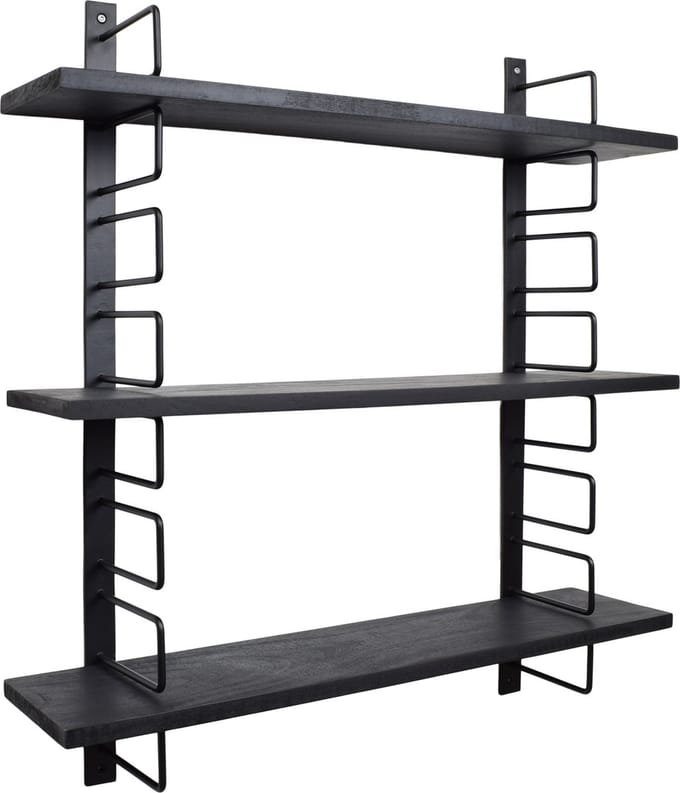 LOFT42 Wandrek Zwart - Mangohout – Metaal - 64x13x74