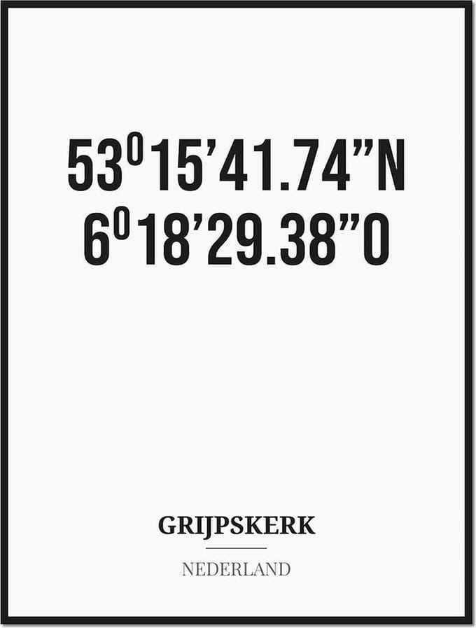 Poster/kaart GRIJPSKERK met coördinaten