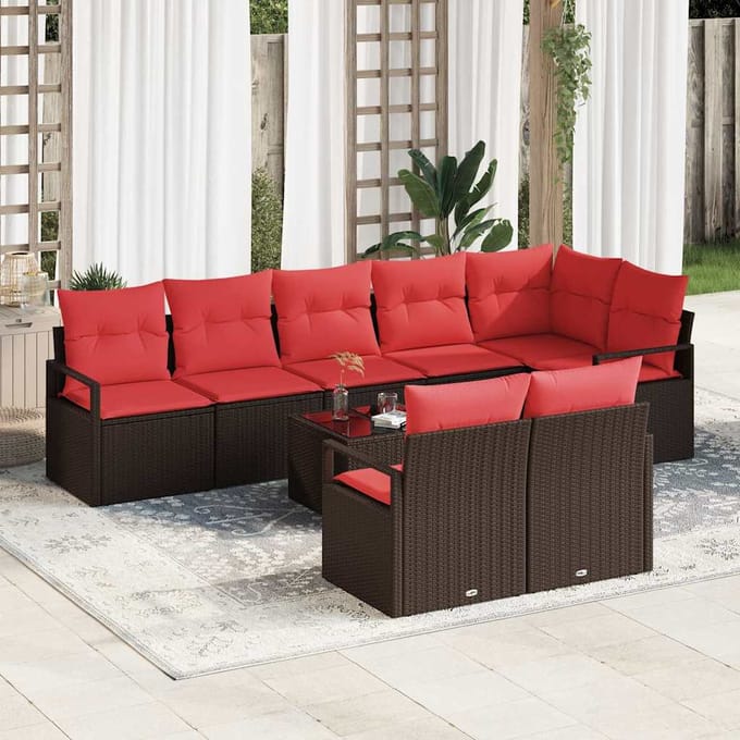 vidaXL Bankstel 9 st Bruin poly rattan