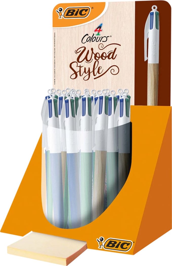 Balpen bic 4kleuren wood m assorti | 30 stuks
